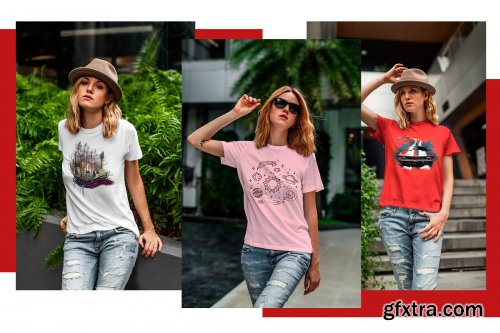 CreativeMarket - T-Shirt Mock-Up's Casual Girl 3797643