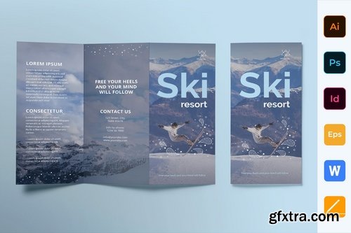 Ski Resort Poster Flyer Business Card Brochure Bifold Trifold