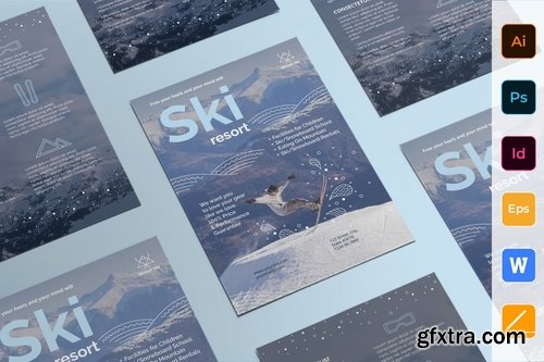 Ski Resort Poster Flyer Business Card Brochure Bifold Trifold