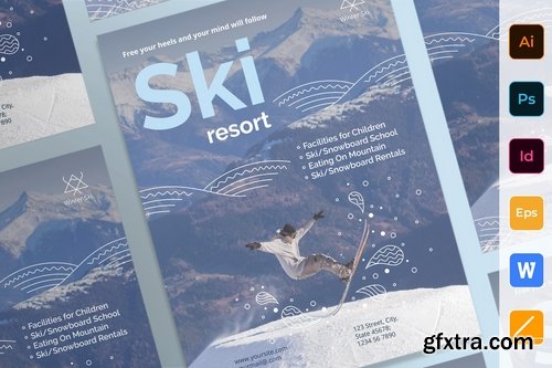 Ski Resort Poster Flyer Business Card Brochure Bifold Trifold