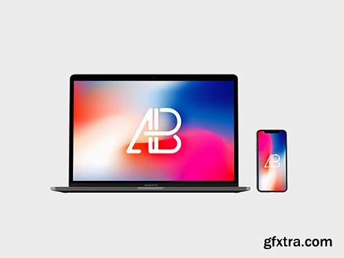 Front View iPhone X and Macbook Pro Mockup