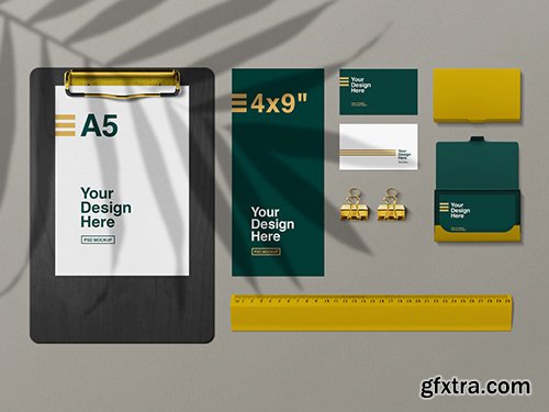 Golden Stationery Top View Mockups 247607408