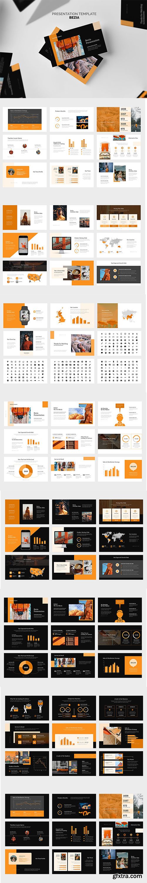 Bezia : Orange Color Tone Pitch Deck Powerpoint and Keynote Templates