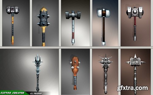 Cgtrader - Fantasy Mace - Hammer Collection Pack Low-Poly 3D Model