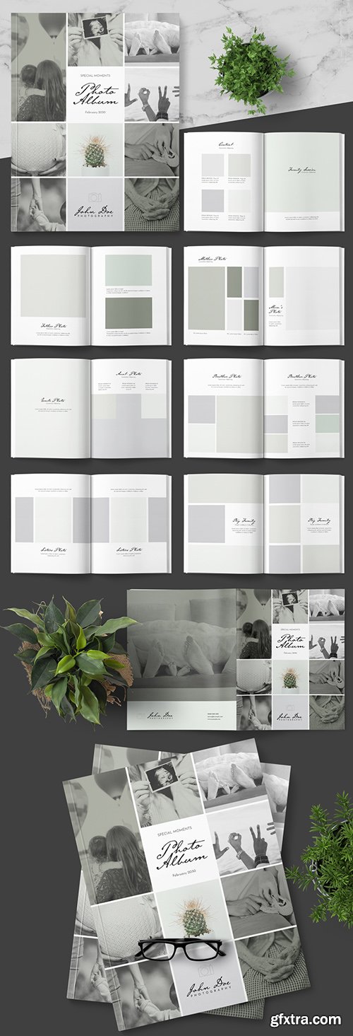 Photo Album Layout with Green Accents 242748205