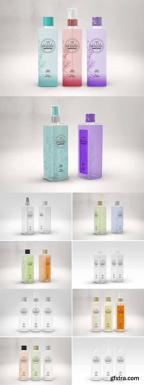 Clear 100ml Square PET Bottles Packaging Mockup