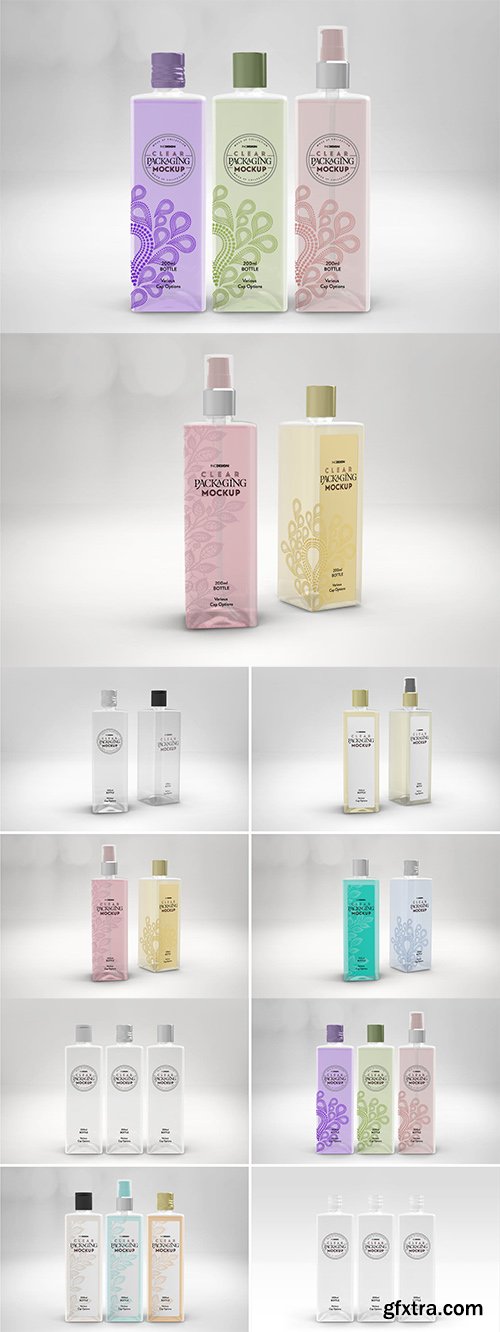 Clear 200ml Square PET Bottles Packaging Mockup