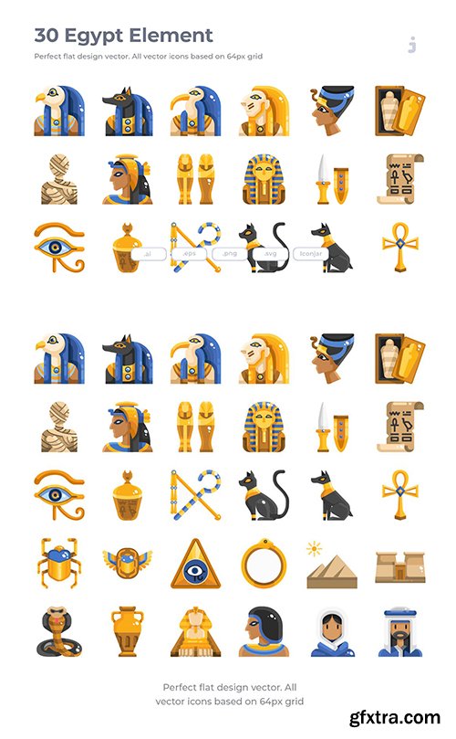 30 Egypt Element Icons - Flat