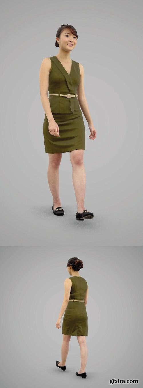 Asian girl in green dress 3d model