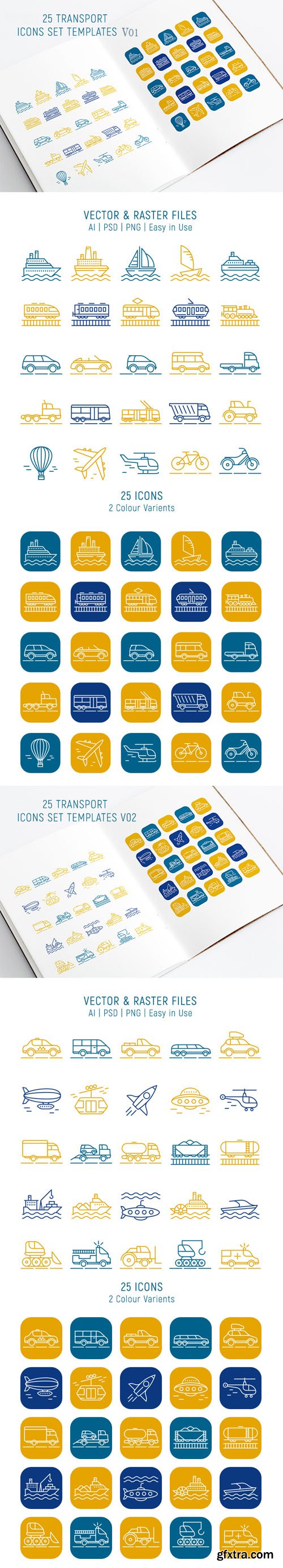 100 Transport Icons Templates