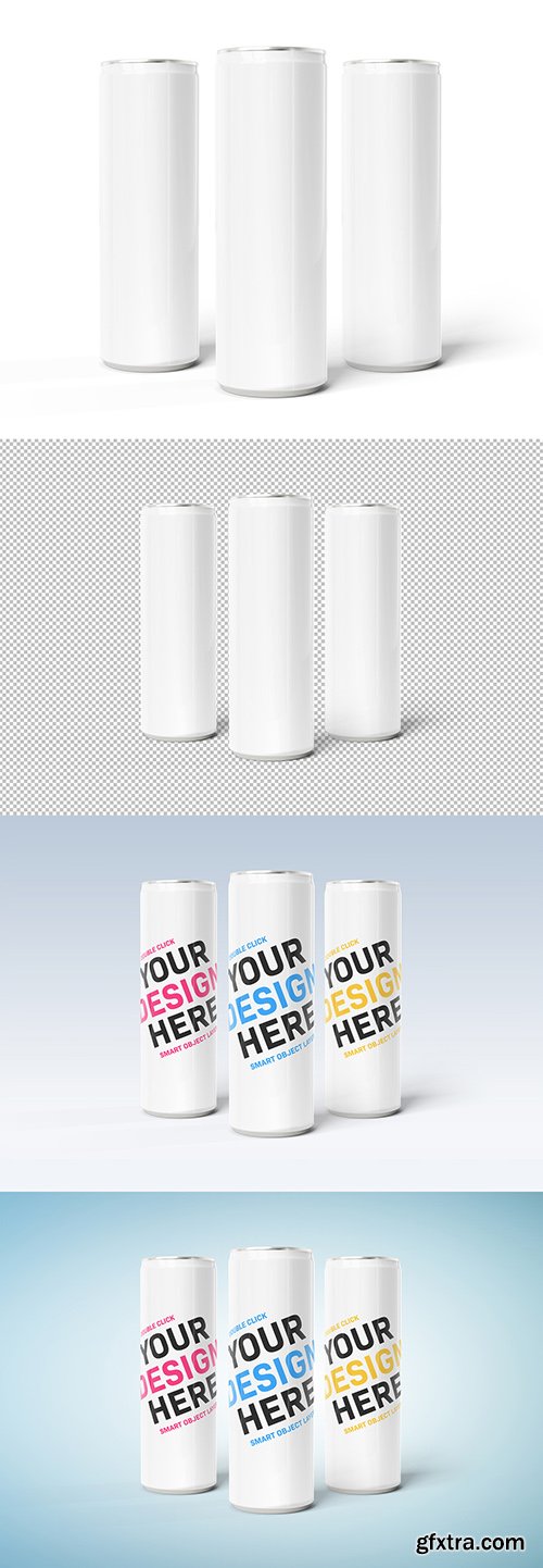 3 Slim Aluminum Cans Isolated on White Mockup 243924401