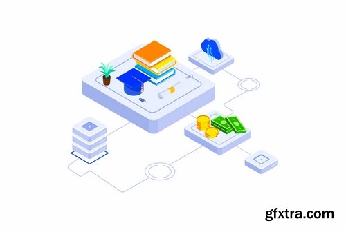 Education Fund Blockchain Platform Isometric