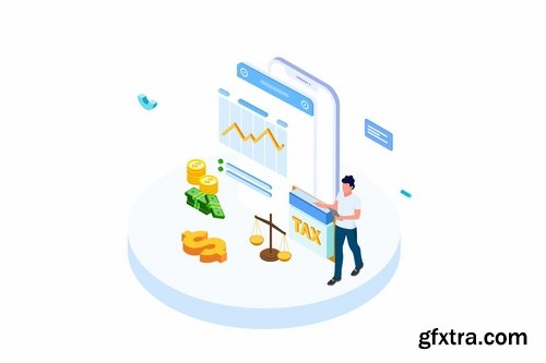 Pay Tax of Finance Isometric Illustration