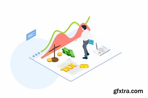 Pay Tax of Finance Isometric Illustration