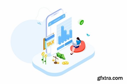 Pay Tax of Finance Isometric Illustration