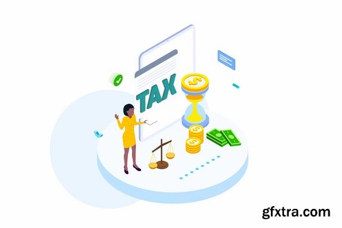 Pay Tax of Finance Isometric Illustration