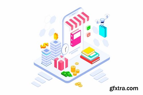 E-commerce on Blockchain Platform Isometric