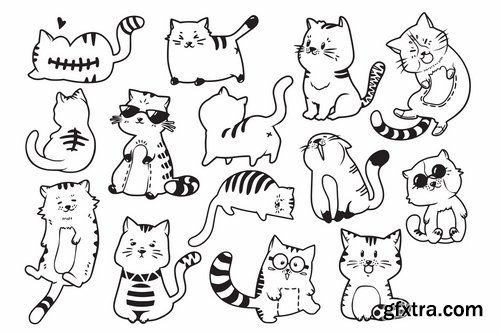 Cute and Funny Cats Doodle Vector