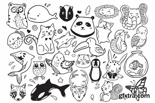 Cute Animal Doodle Vector