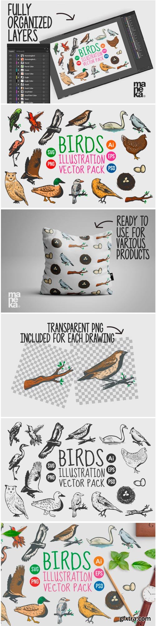 Birds Vintage Hand Drawn Vector Pack 1684865