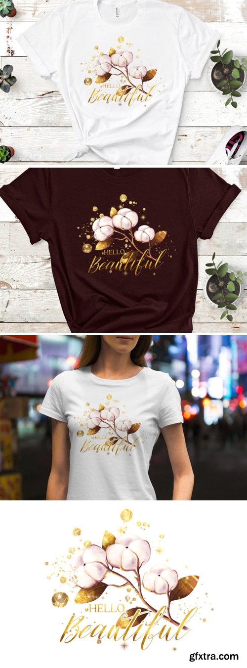 Gold Cotton Flower Design 1687394