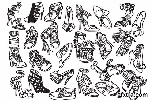 Fashion Shoes Hi Hill Doodle Vector