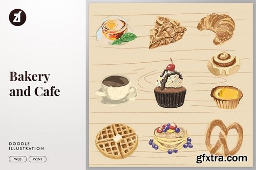 Bakery and cafe doodle vector illustration