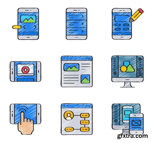 30 User Interface Design Icons in 5 styles (Flat, Outline, Solid, Sketchy, Soft-Fill)