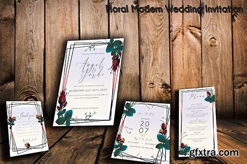 Floral Modern Wedding Invitation Suite