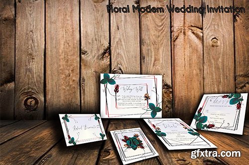 Floral Modern Wedding Invitation Suite