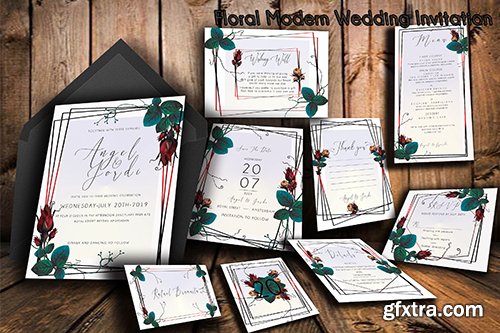 Floral Modern Wedding Invitation Suite