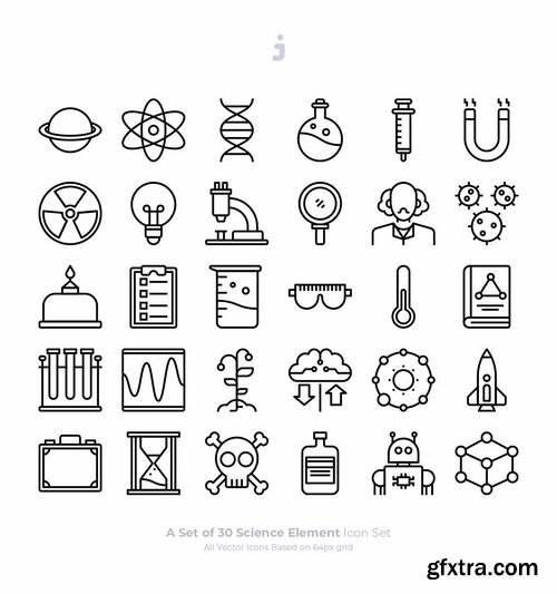 30 Science Element Icons - Outliner