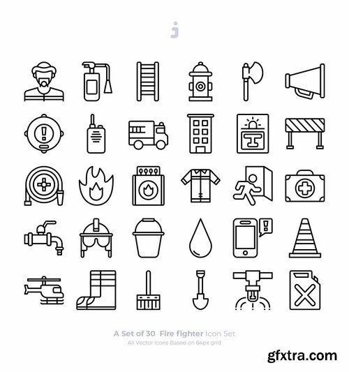 30 Fire fighter Icons - Outliner