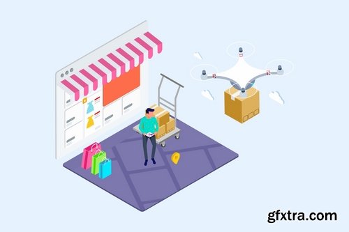 Drones Delivery Isometric Illustration