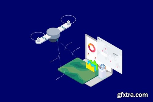 Drones Survey And Mapping Isometric Illustration