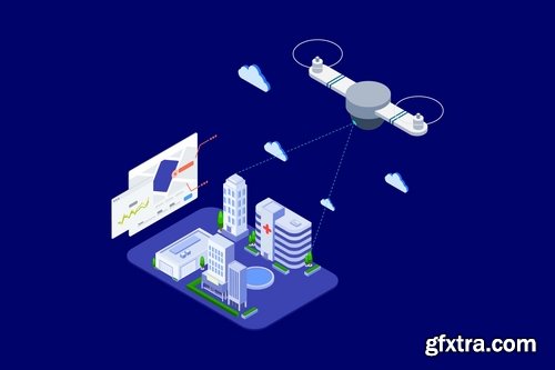 Drones Survey And Mapping Isometric Illustration