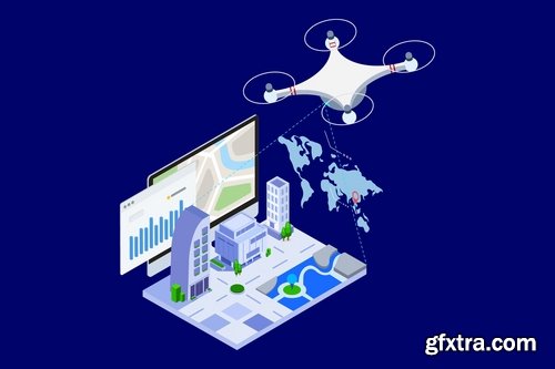 Drones Survey And Mapping Isometric Illustration