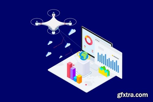 Drones Survey And Mapping Isometric Illustration