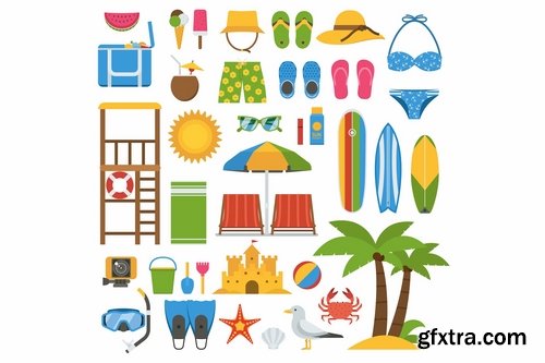 Summer Beach Icons and Elements Set