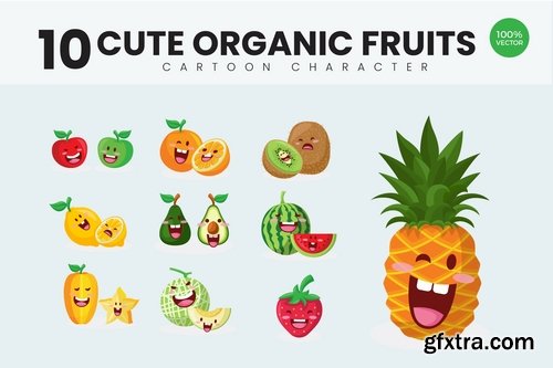 10 Cute Organic Fruits Vector Illustration Vol.2