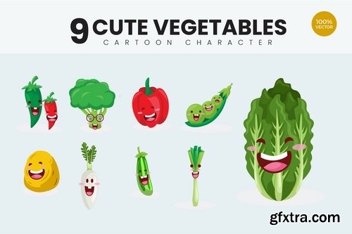 9 Cute Vegetables Vector Illustration Vol.2