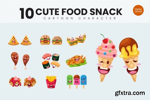 10 Cute Food Snack Vector Illustration Vol.1