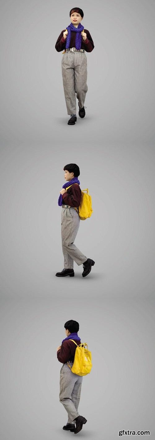 Girl with a yellow backpack 3D Model