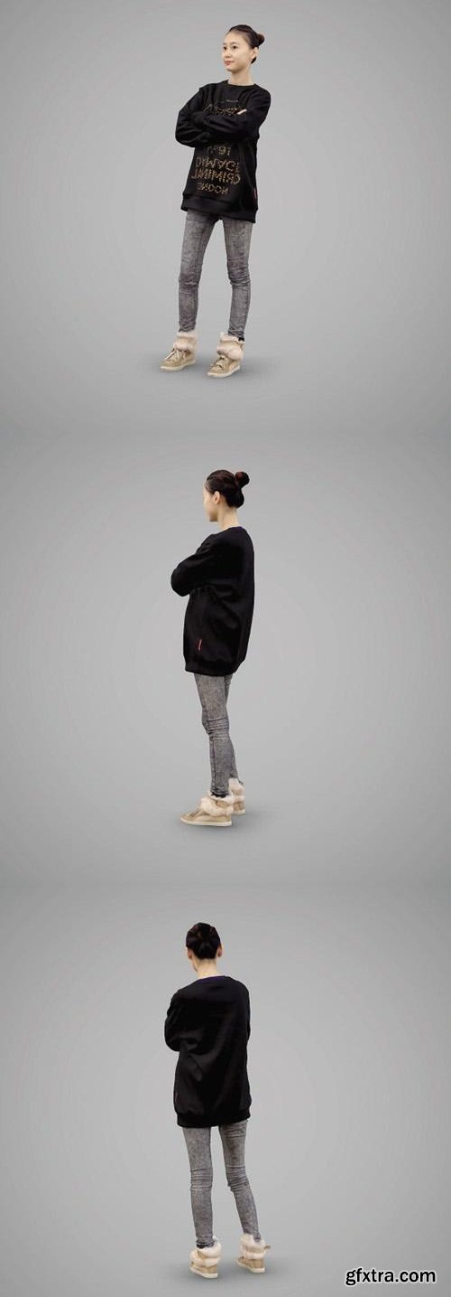 Girl in a sweater and gray jeans 3D Model