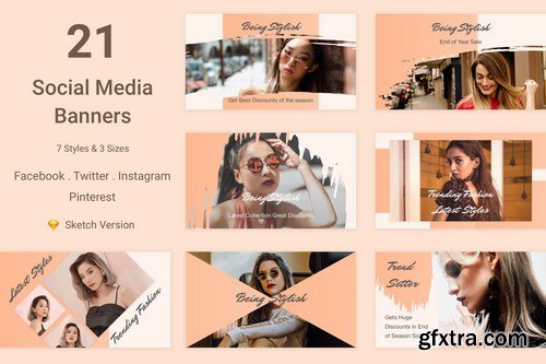 21 Social Media Banners Kit (Vol. 1) for Sketch