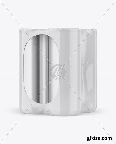 Glossy Metallic Cans in Shrink Wrap Mockup 47507