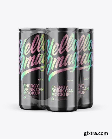 Glossy Metallic Cans in Shrink Wrap Mockup 47507