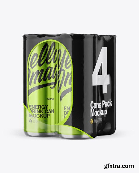 Glossy Metallic Cans in Shrink Wrap Mockup 47507