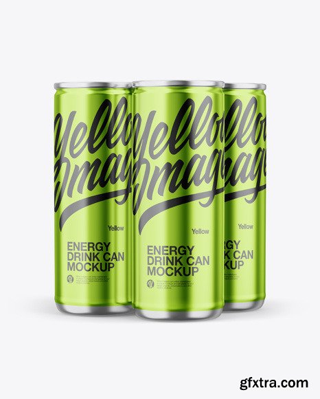 Glossy Metallic Cans in Shrink Wrap Mockup 47507