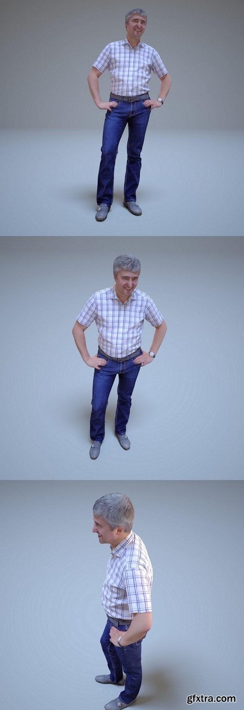 Old man in a shirt and jeans 3D Model